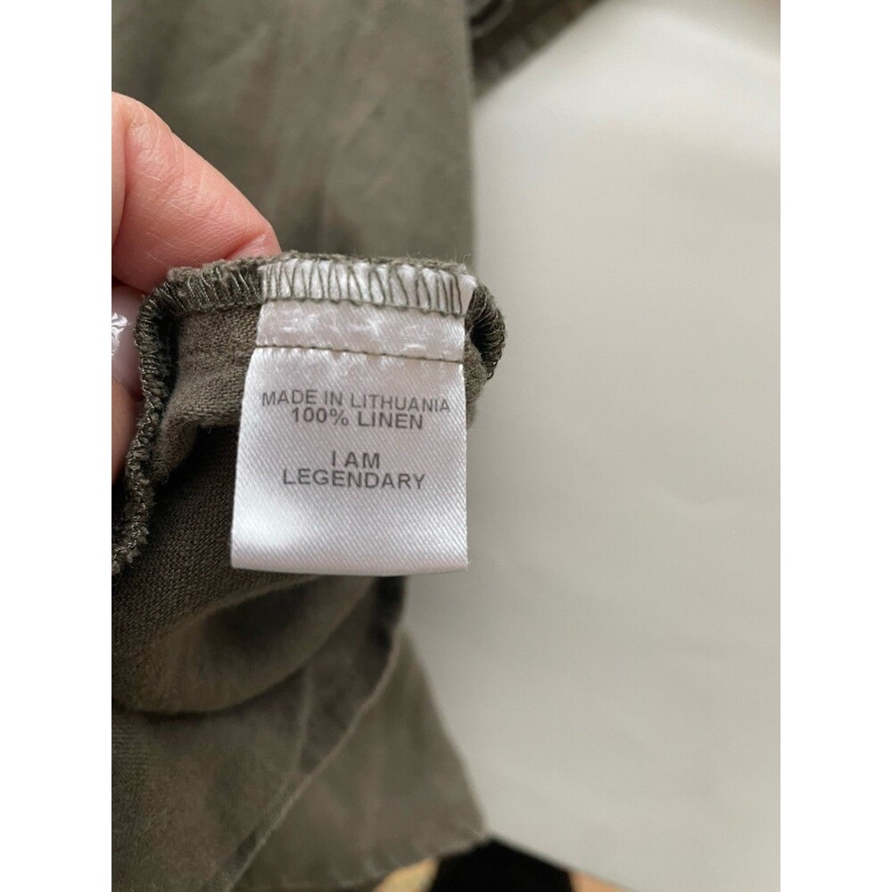 FLAX Women’s Medium Top Green Short Sleeve 100% Linen Lagenlook Hippie Boho - Picture 6 of 7